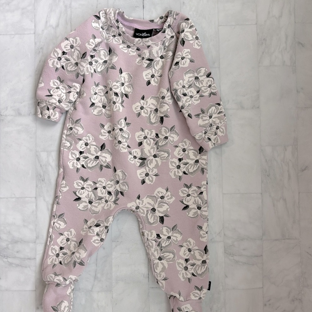 Vonbon Fleece-Lined Organic Cotton & Bamboo Romper for Toddler Girls
